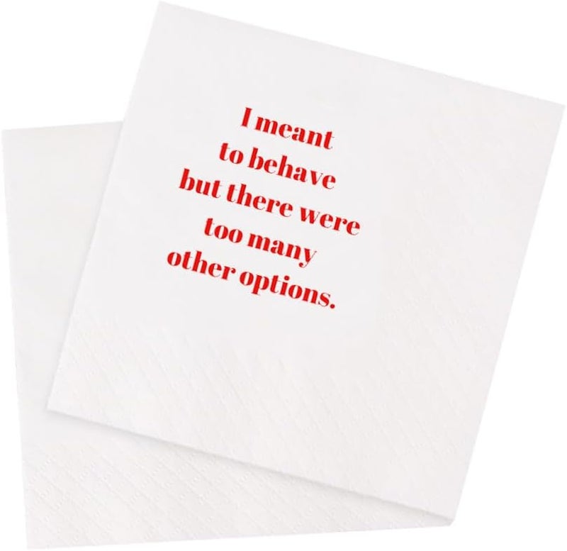 VOWFOO Funny Cocktail Napkins 100Pcs Funny Quotes Saying Disposable Paper Party Napkins 4.5 x 4.5 Two-ply (I Meant To Behave But There Were Too Many Other Options Napkins) - Image 1